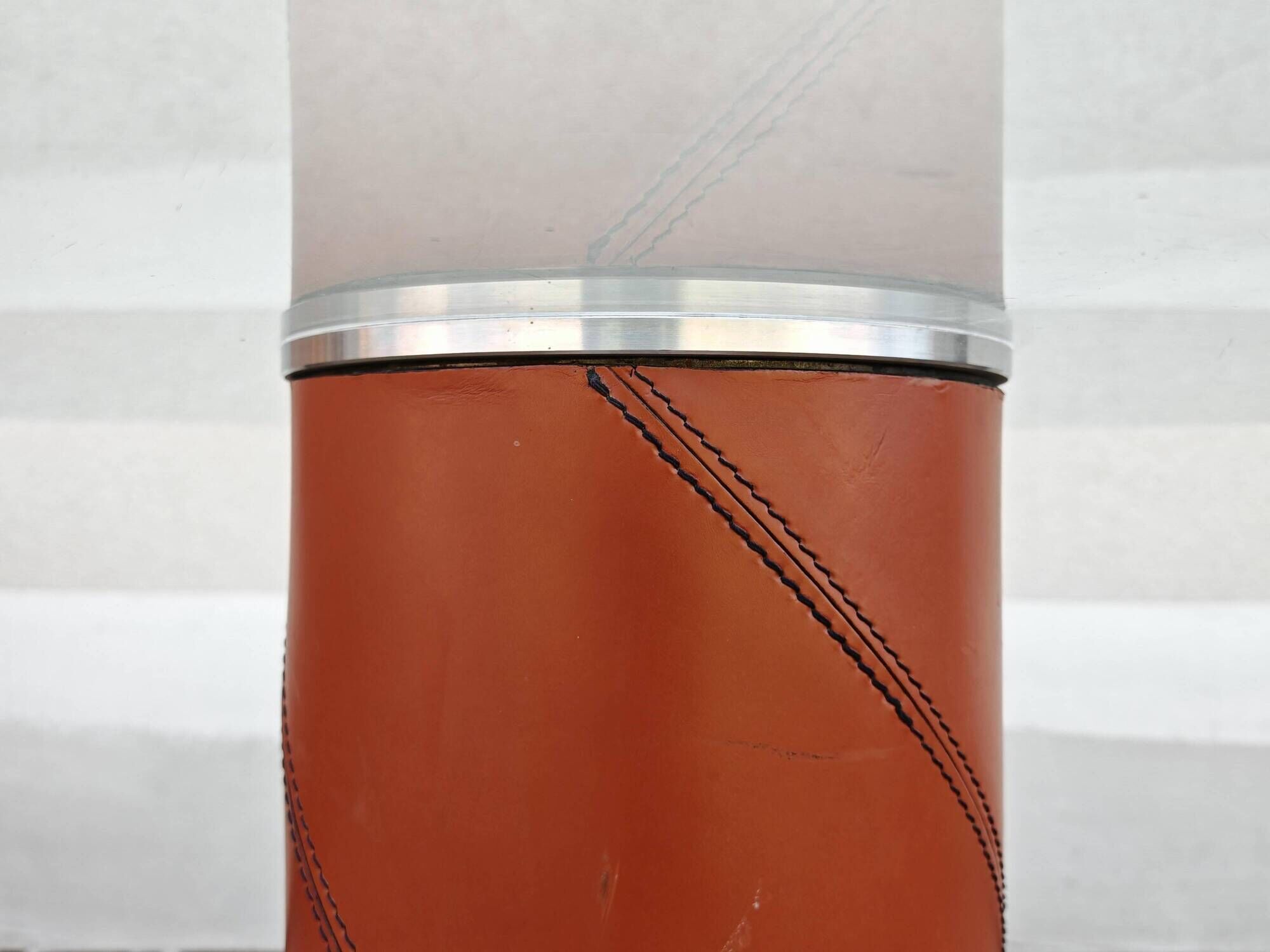 Postmodern dining table in leather and glass by Giancarlo Vegni for Fasem.