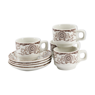 Lot de 4 tasses et sous tasse duraline hôtel ware