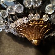 Lustre doré à Pampilles en cristal, plafonnier montgolfière XXème