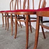 Set of 4 Vintage Bentwood Bistro Chairs, Red Upholstery