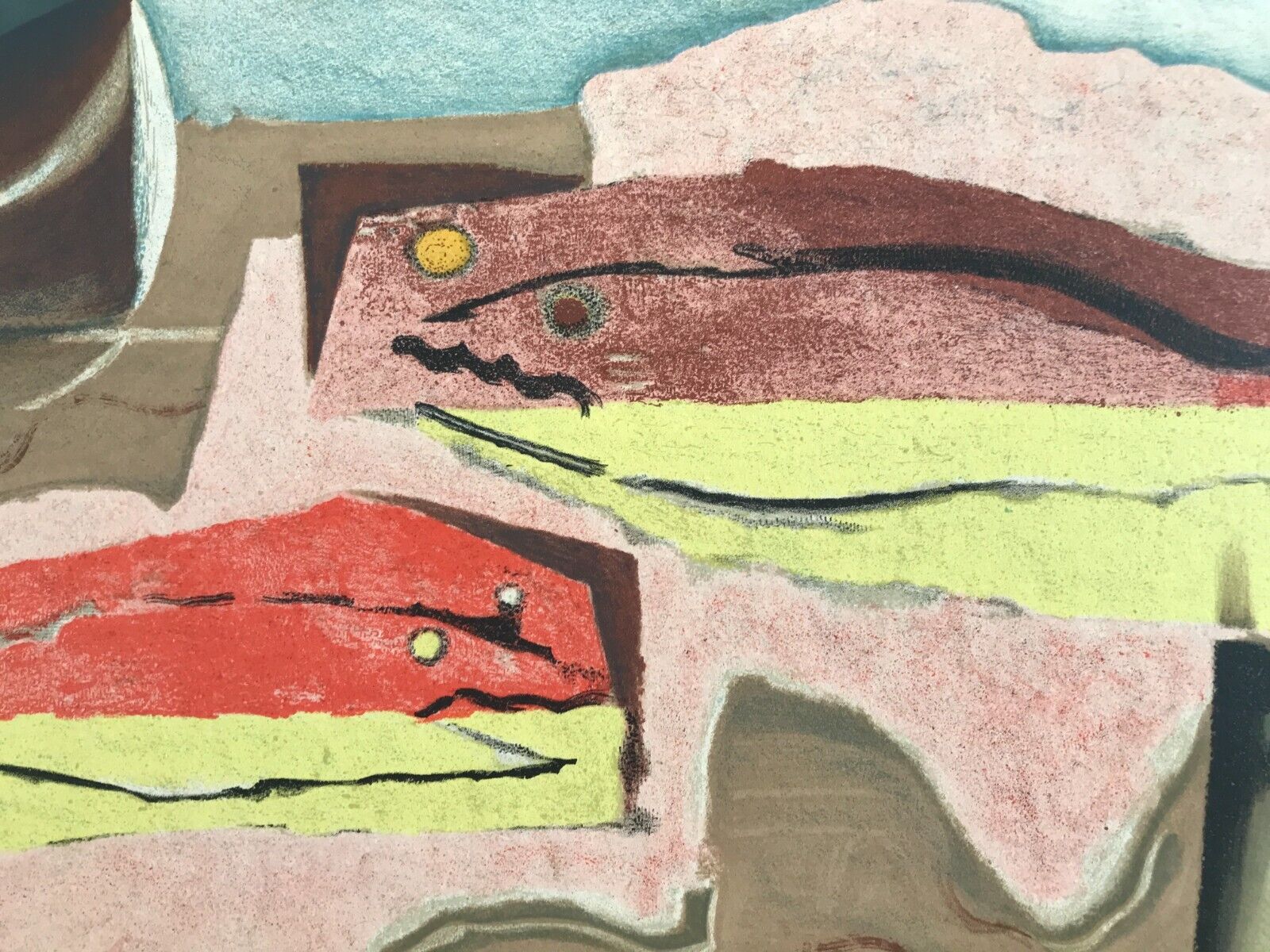 Lithograph by Louis Marcoussis, still life with fish, 1955