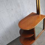Illuminated cocktail cabinet in brown walnut and brass, multicoloured lampshades, 1950s.