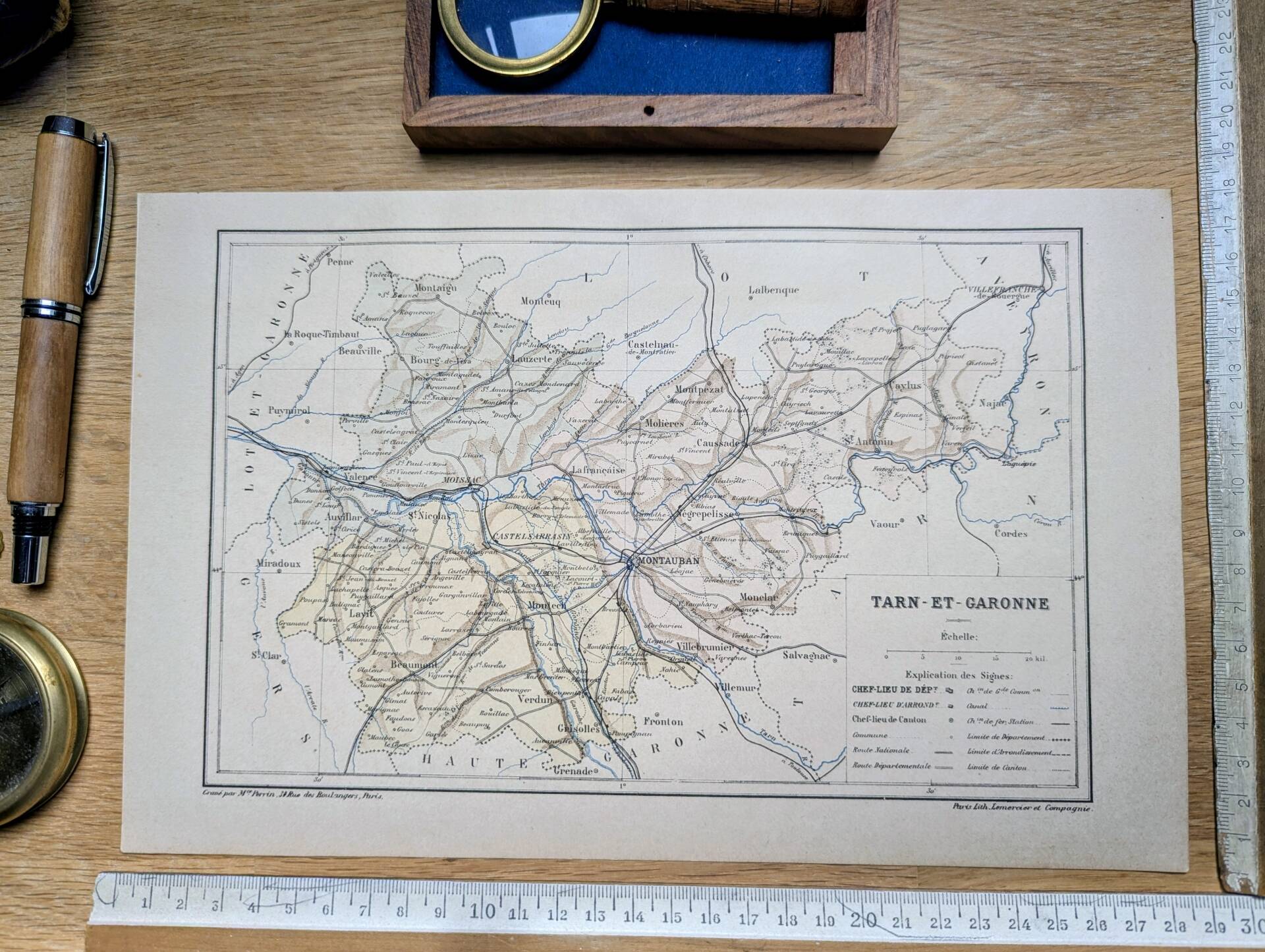 Printed in 1889, Tarn-et-Garonne, old map.