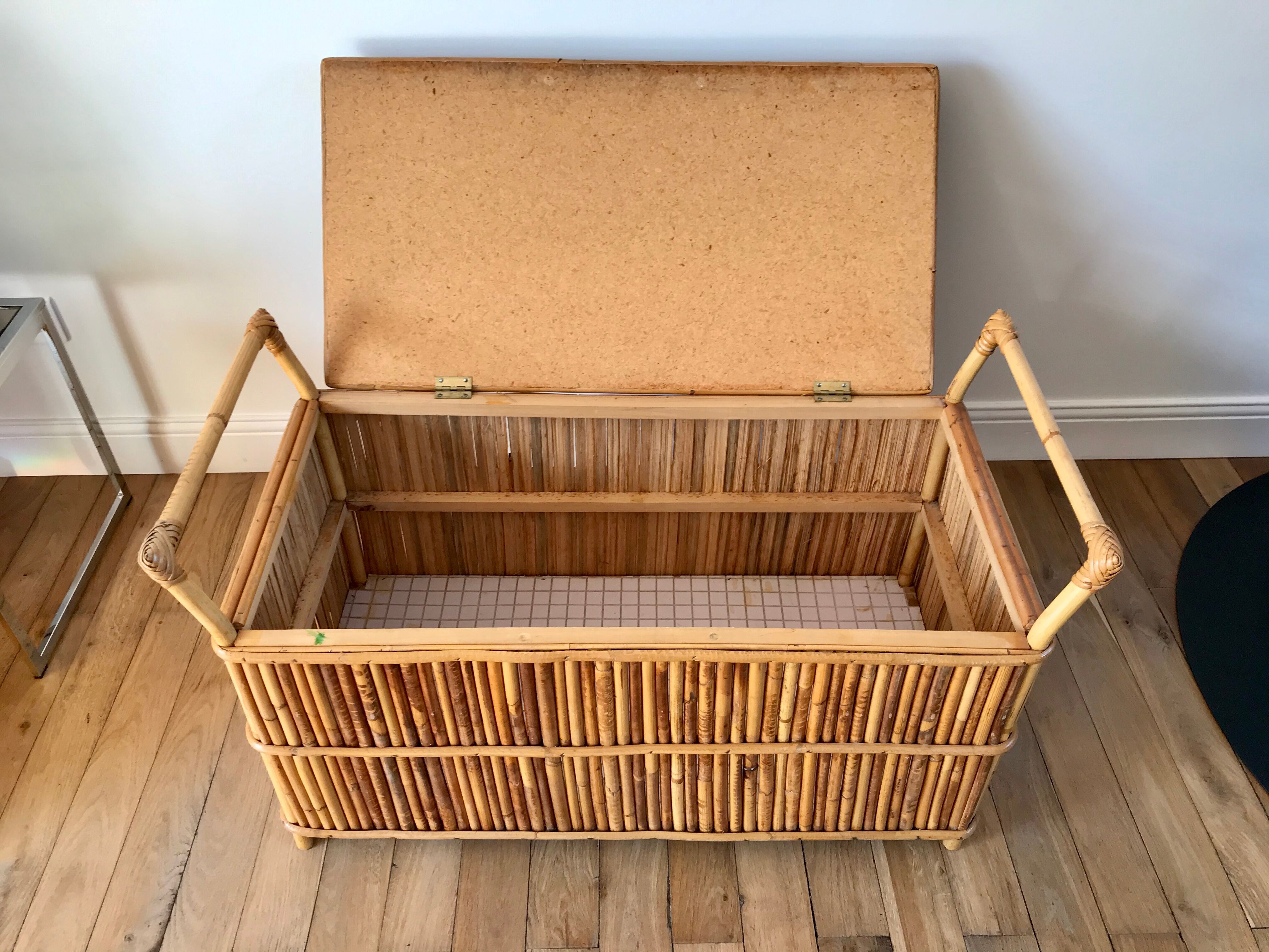 Bench-chest in rattan and bamboo 60s