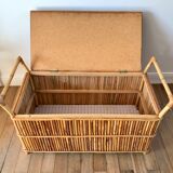 Bench-chest in rattan and bamboo 60s