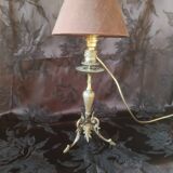 Electrified candlestick lamp, bronze tripod table lamp with goat's feet