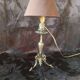 Electrified candlestick lamp, bronze tripod table lamp with goat's feet