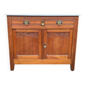 Antique Parisian oak and marble sideboard