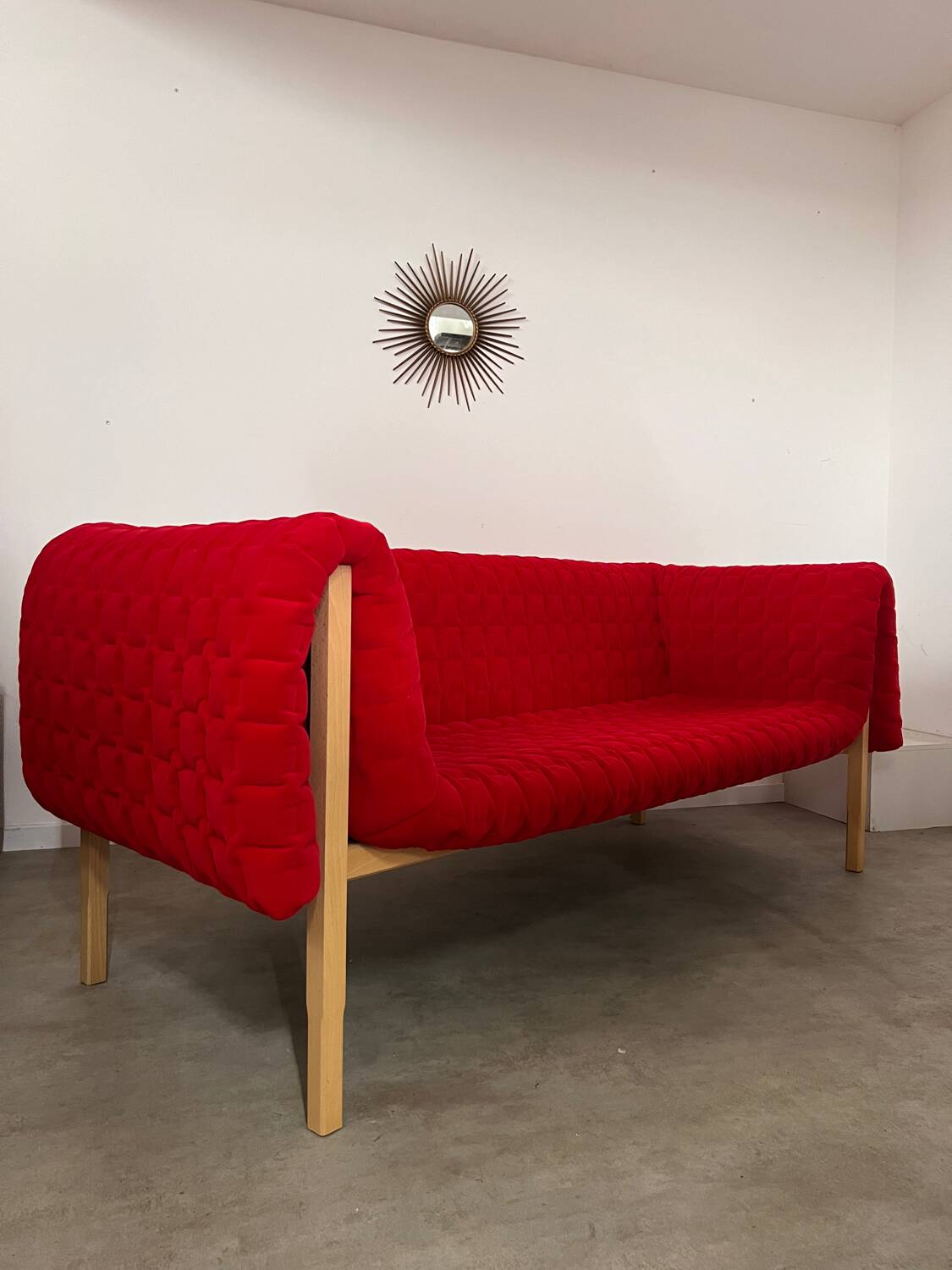 3-seater sofa Ligne Roset Ruché design Inga Sempé red alcantara