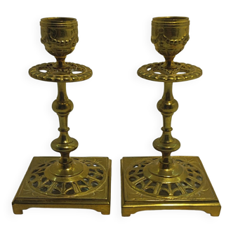 Pair of brass candle holders