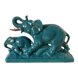 Turquoise and gold art deco ceramic elephants