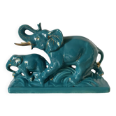 Turquoise and gold art deco ceramic elephants
