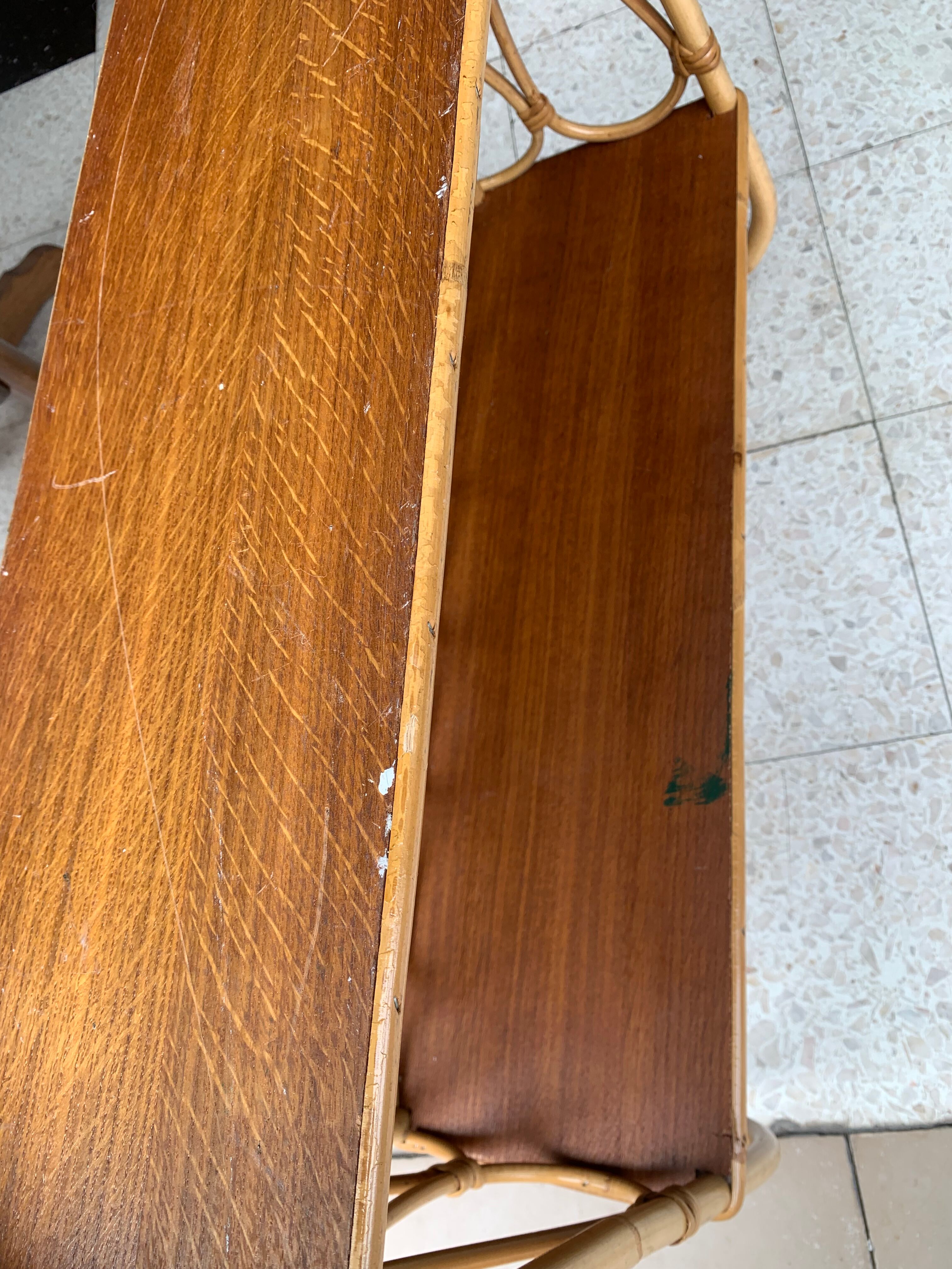 Wall shelf 2 trays, old, rattan.