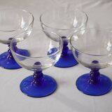 Set of 4 glass (ice cream) bowls, blue stem, Codec