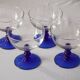 Lot de 4 coupes (à glace) en verre, pied bleu, Codec