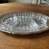Antique serving dish, aperitif, starters, in Lippert crystal and metal