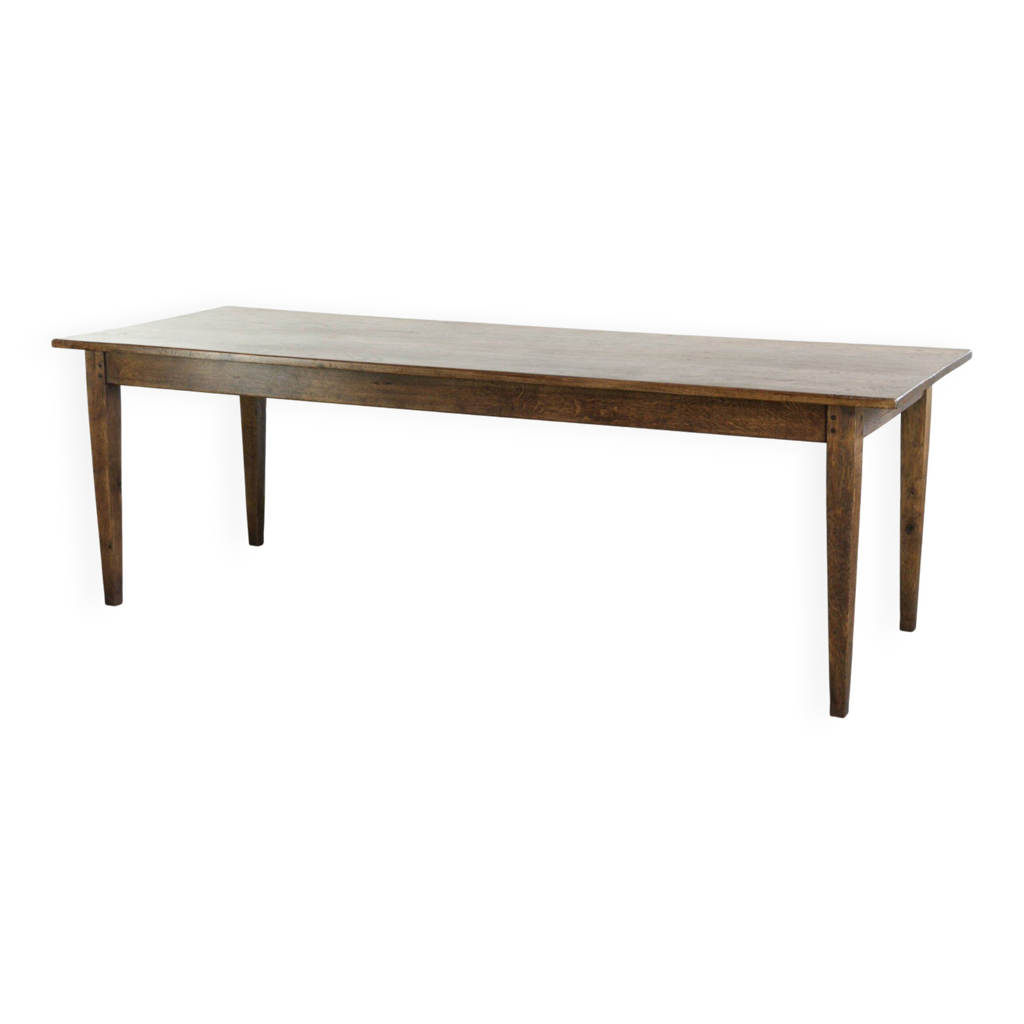 Table de ferme française du 19ème siècle en chêne avec 2 tiroirs.