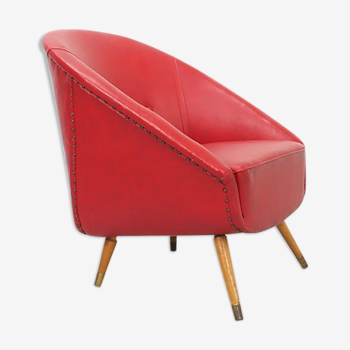 Fauteuil vintage en skai rouge, années 1950