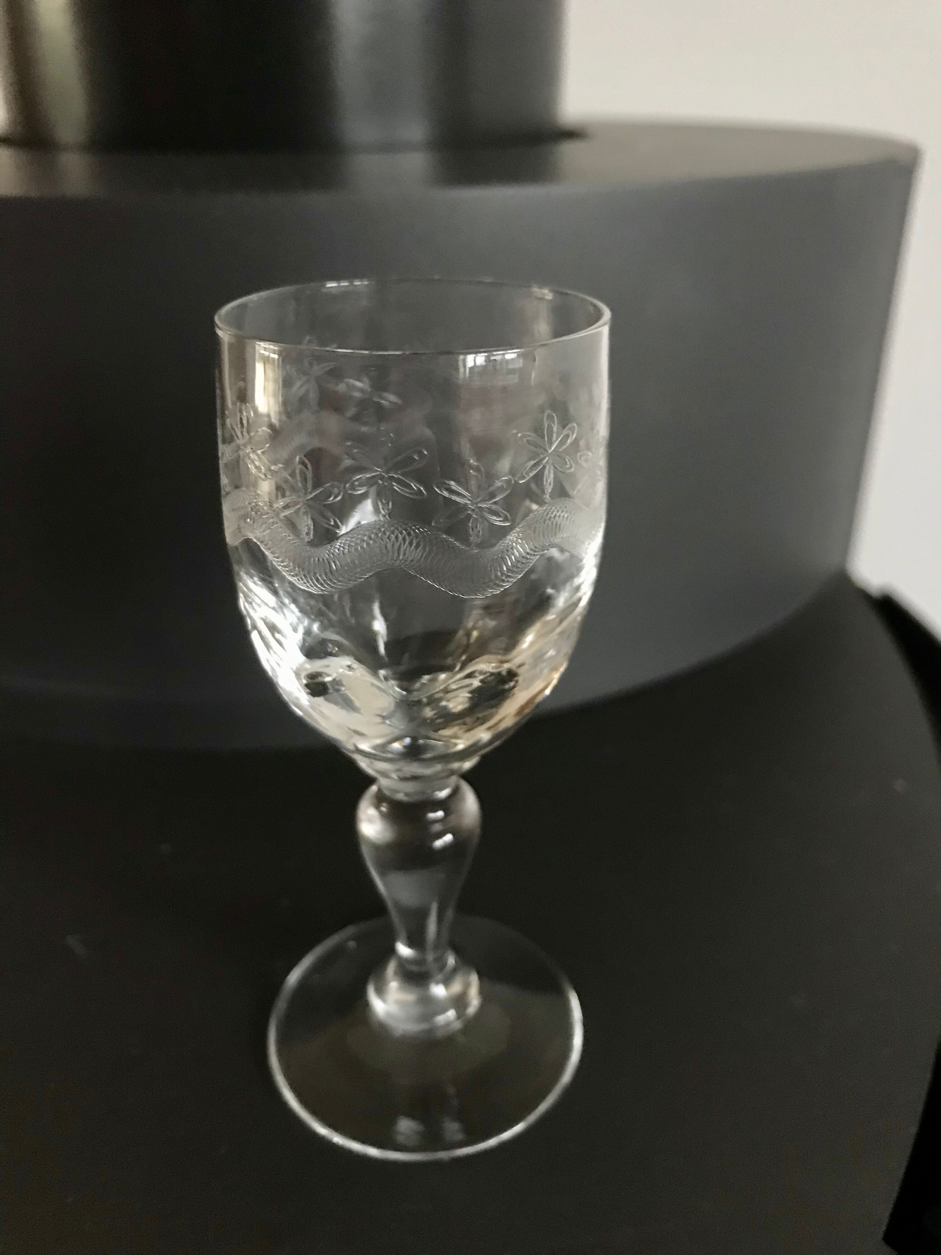 Set of 10 small glasses with feet / crystal liquor engraved 30s