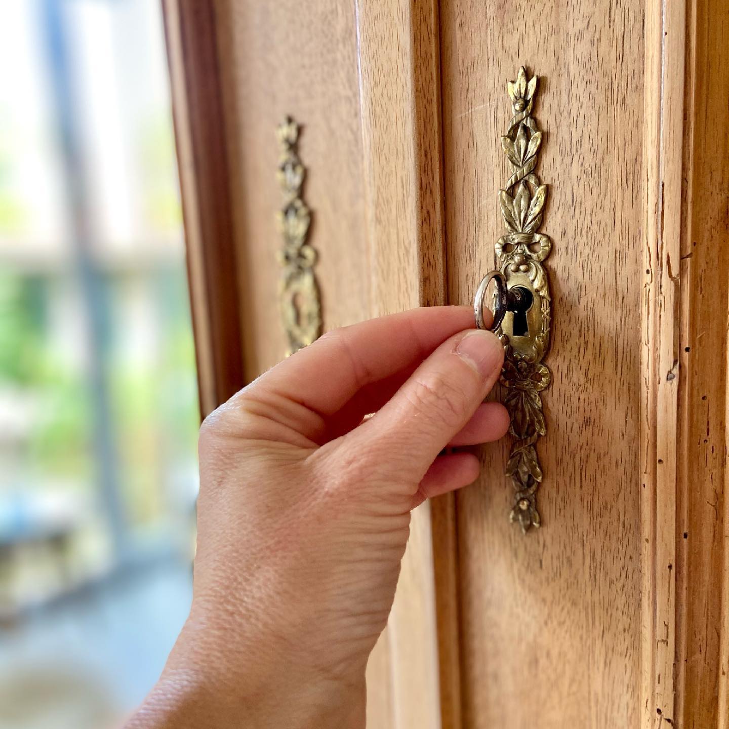 Louis XVI style cabinet in raw solid walnut