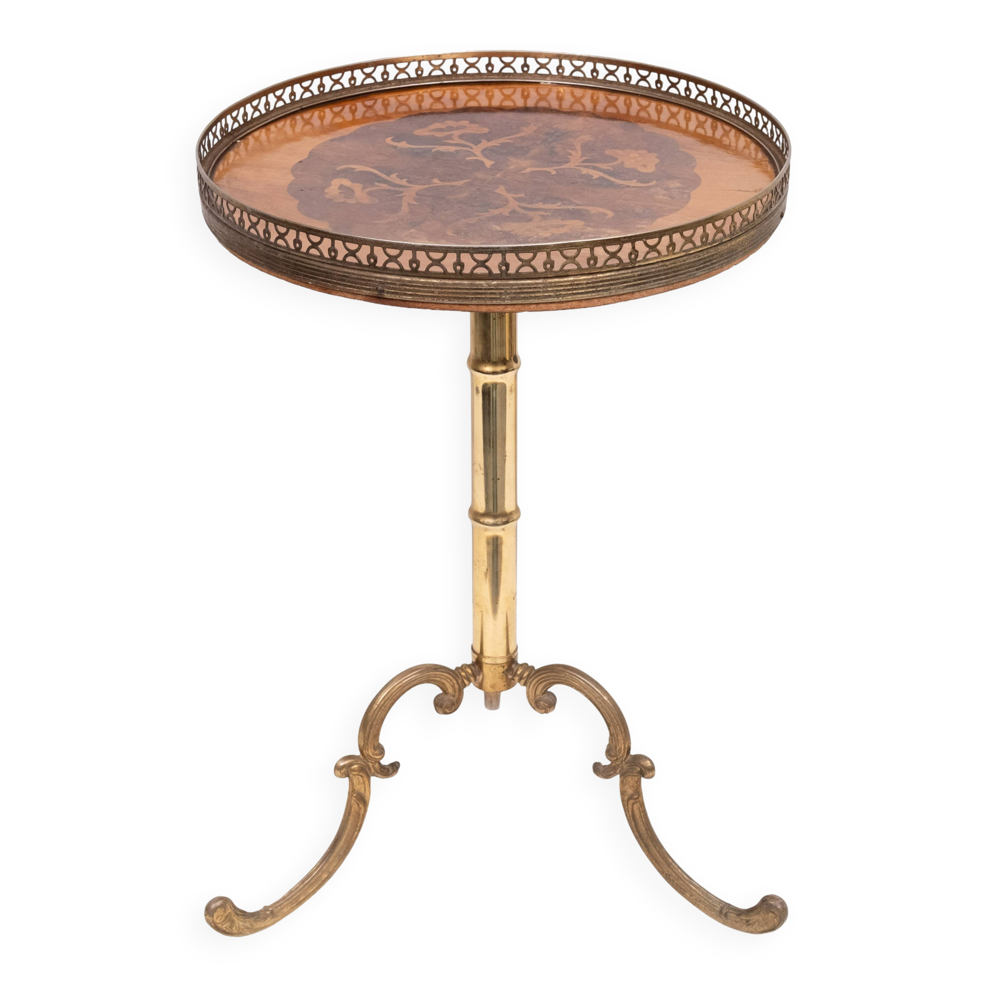 Table d'appoint en bois marqueté italien des années 1950, style mid-century modern.