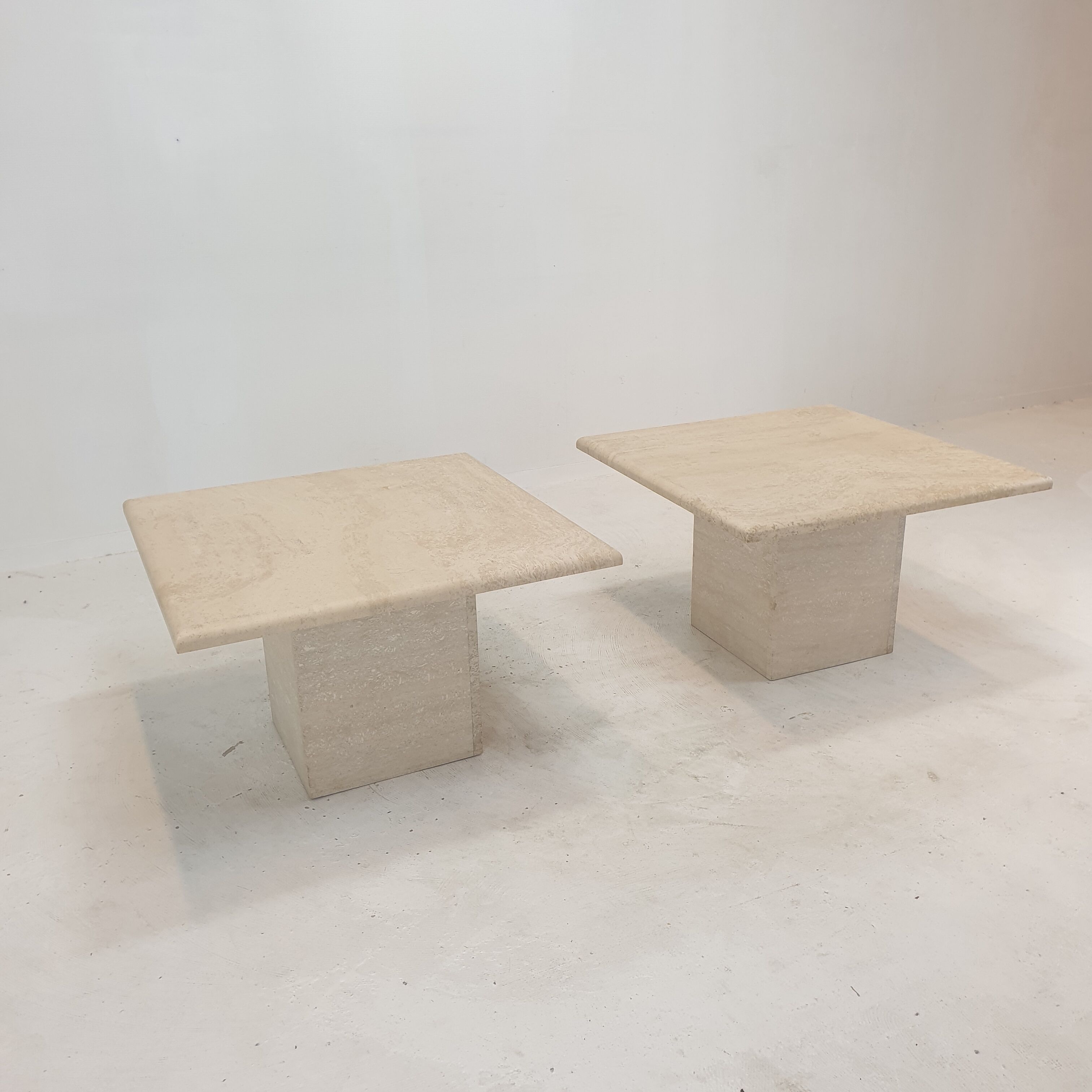Set of 2 Italian Travertine Coffee or Side Tables, 1980s