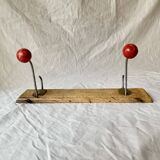 Vintage coat rack - double coat hook - red wooden balls
