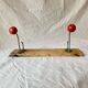 Vintage coat rack - double coat hook - red wooden balls