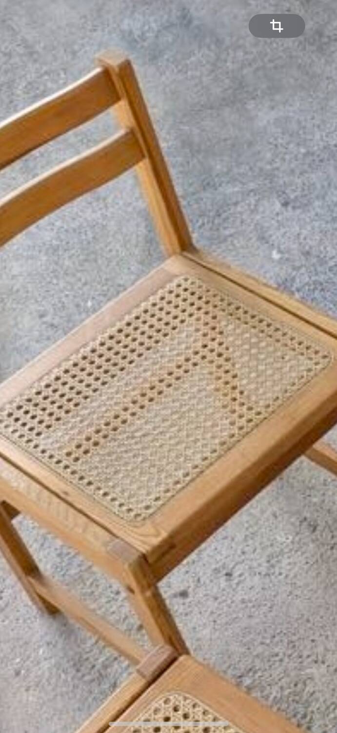 Set of 4 vintage pine chairs with cane seats