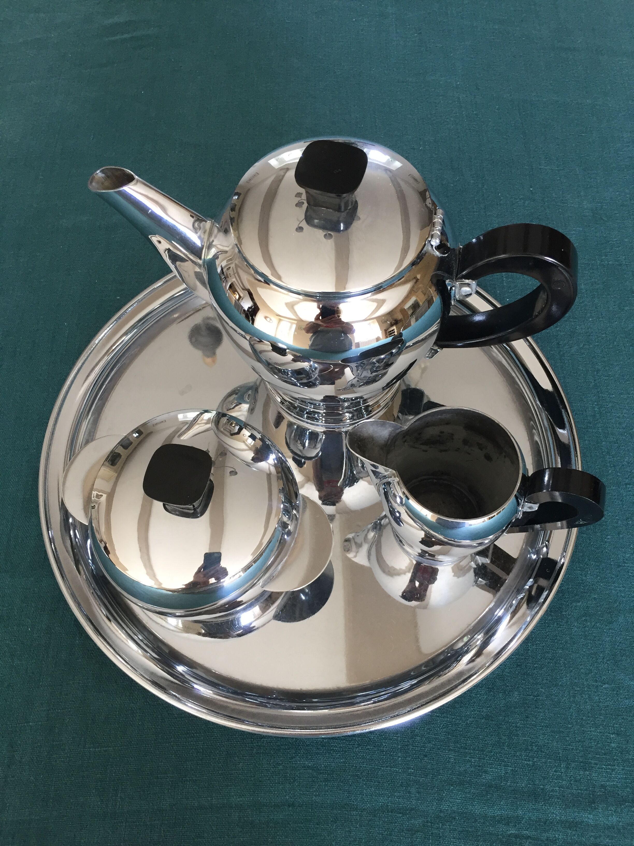 Tea service or coffee in chromed copper with tray year 70