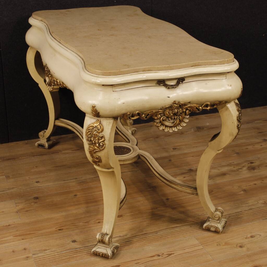 Table in lacquered and gilded wood with marble top