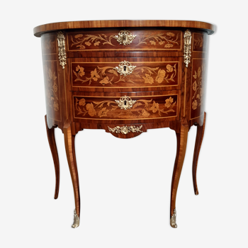 Commode demi-lune ancienne circa 1930 marqueterie