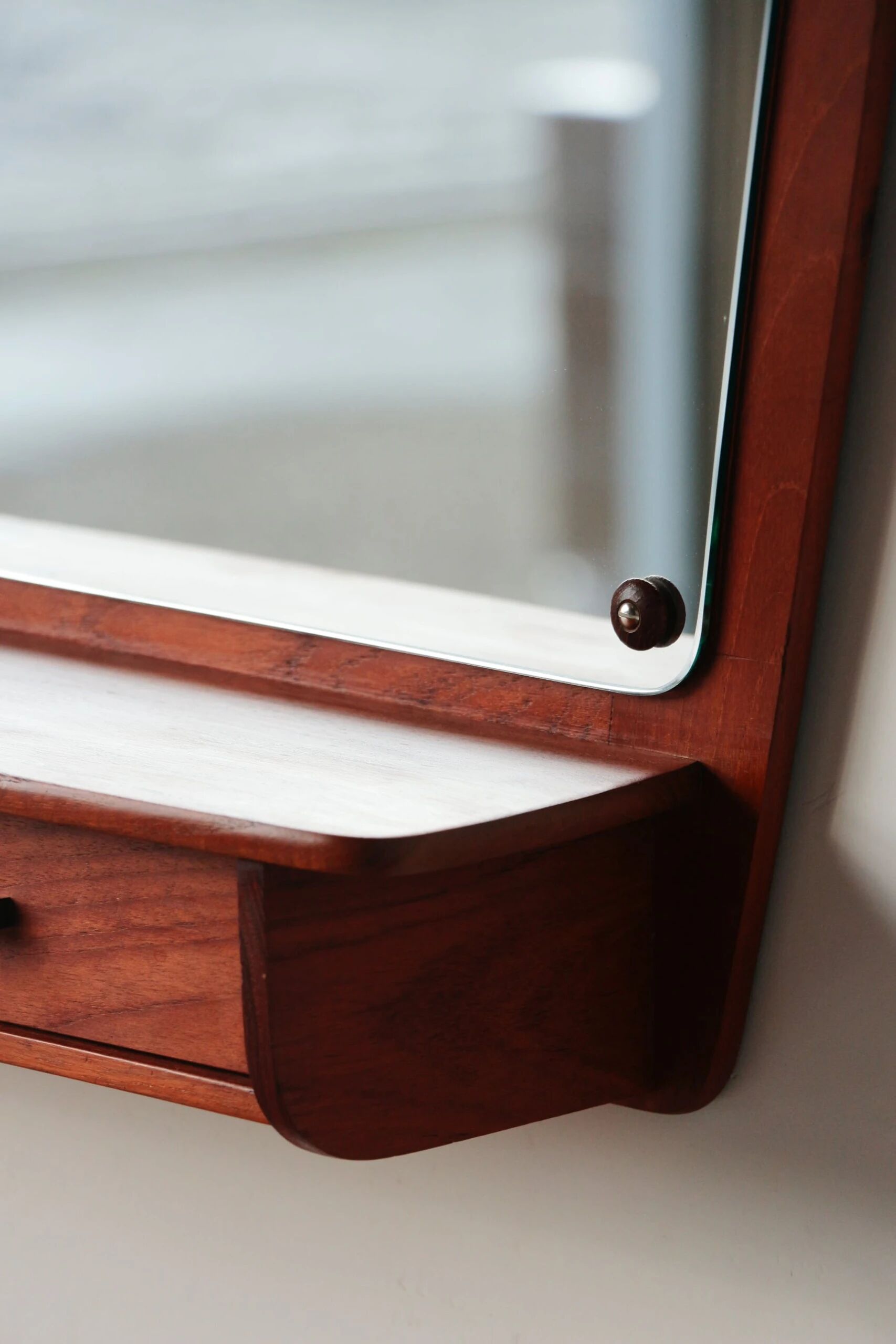 Scandinavian wall mirror in teak with drawers – mid-century Danish design