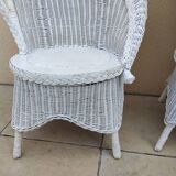 Pair of vintage art deco white rattan wicker armchairs