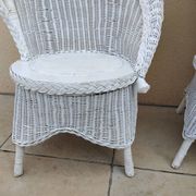 Paire de fauteuil en osier rotin blanc art deco vintage