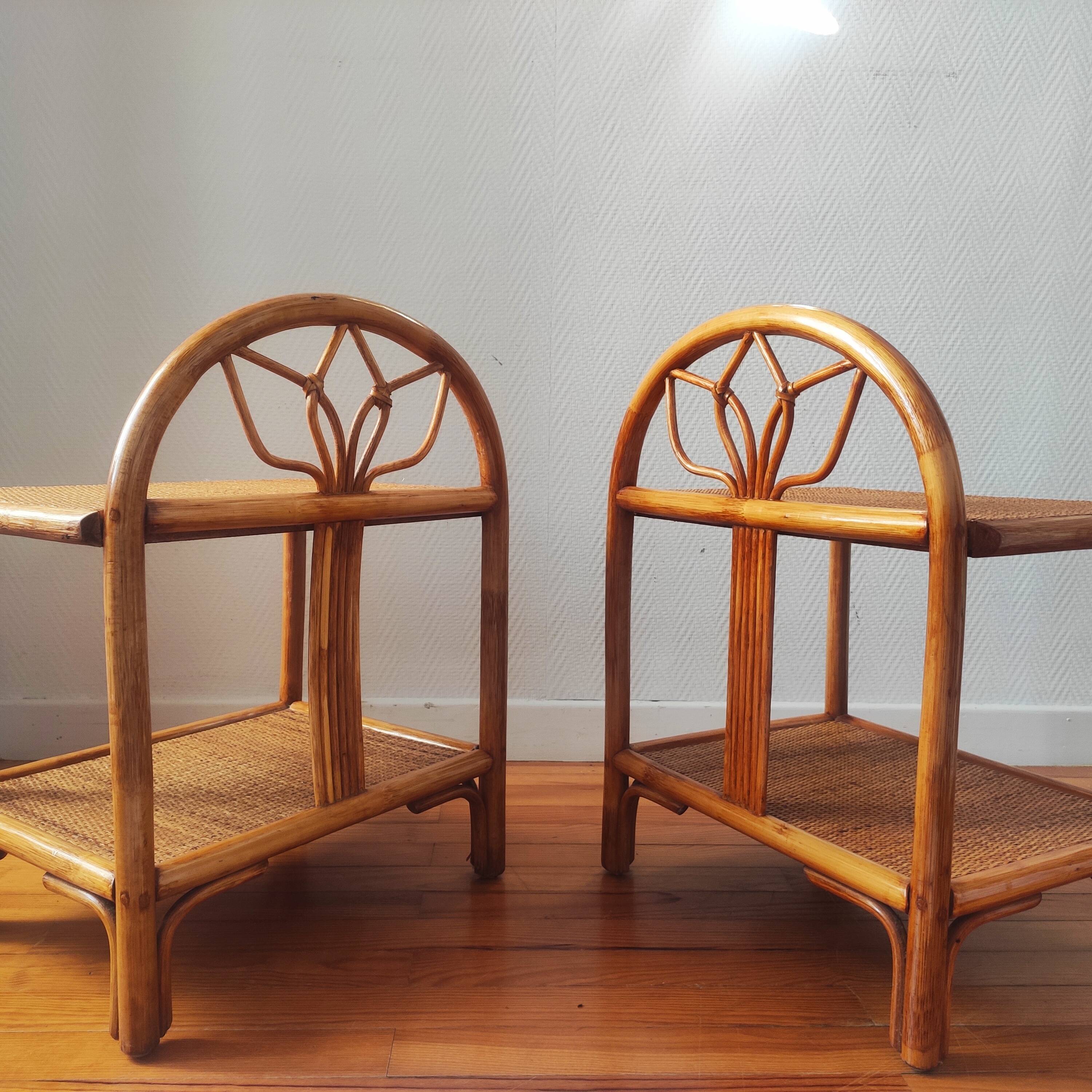 Pair of vintage rattan bedside tables - side tables