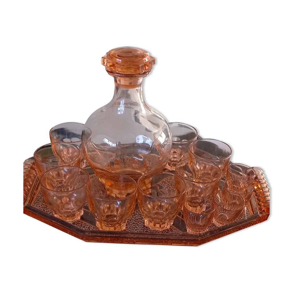 Années 1960 5 verres à liqueur Verre granité jaune