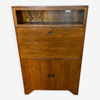 Vintage secretary wood and veneer with brass handles