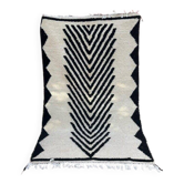 Tapis en laine pure naturelle taille 100 x 200 cm blanc en noir