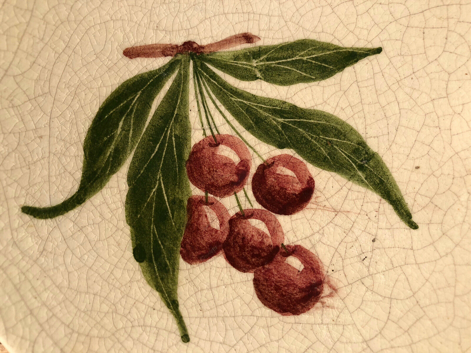 Empty cup pocket in cracked earthenware cherry decoration signed Lauray