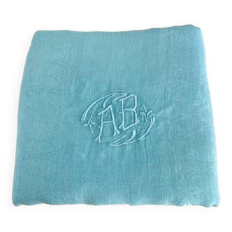 Nappe ancienne chiffrée "AB" - Damassé de coton - 160x200 cm - 8 couverts