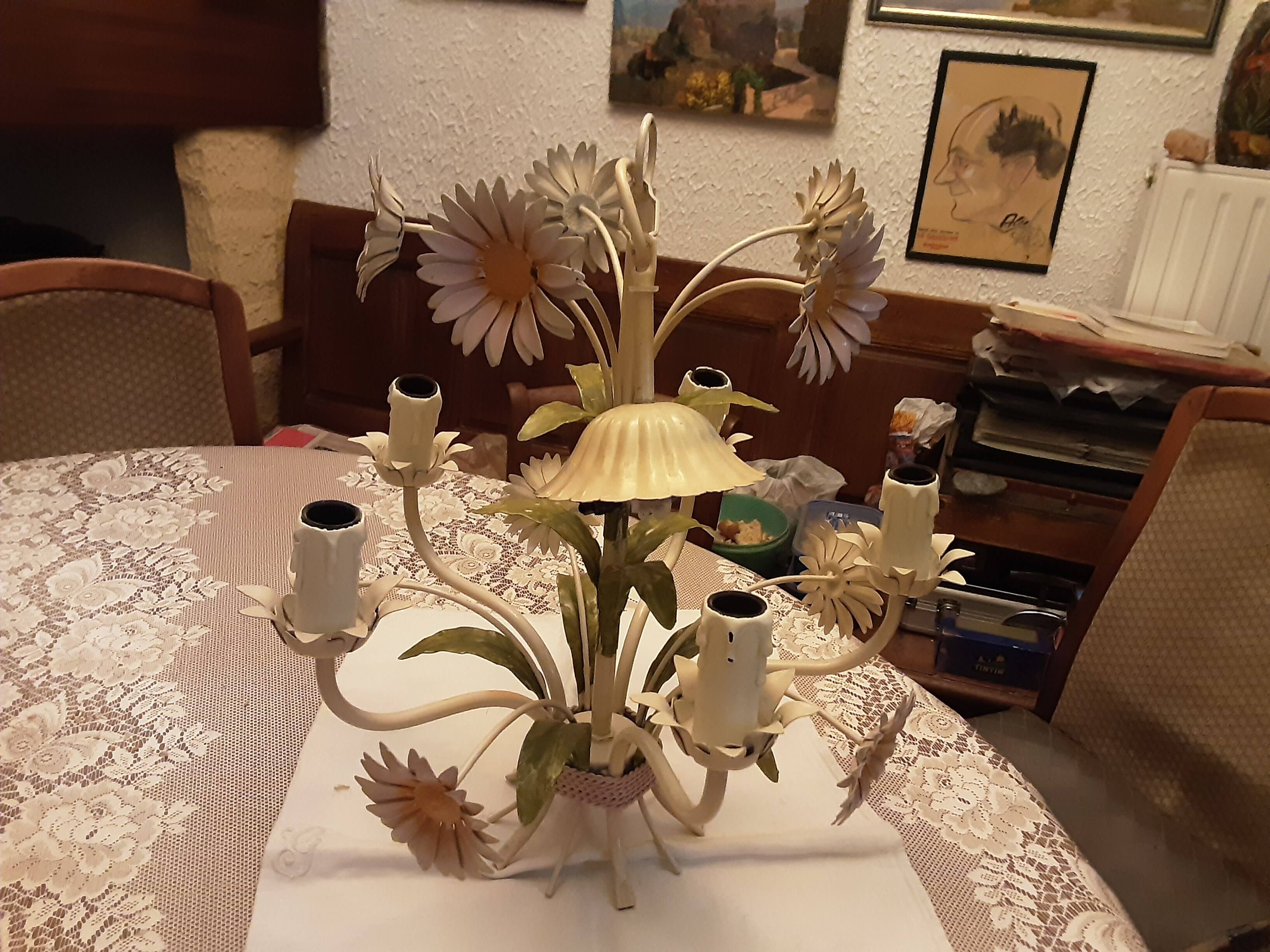 Metal chandelier with flowers decor 1990 - 2000