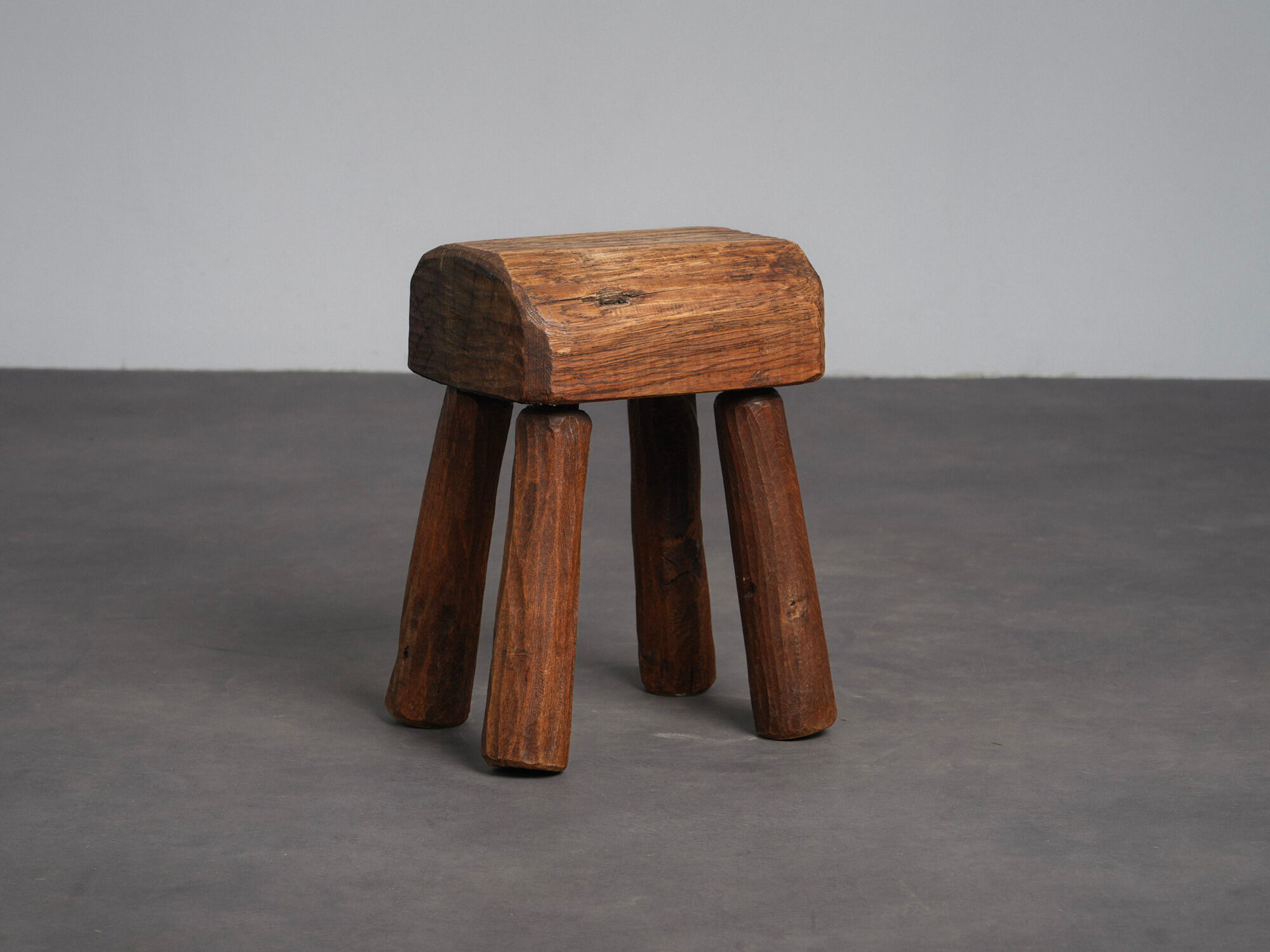 Robust primitive solid wood stool, Europe, 1970s