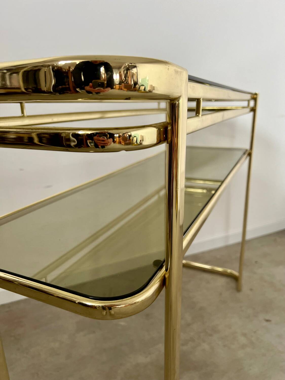 Ancienne console en laiton doré design italien Milo Baughman pour Morex Année 70 vintage