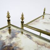 Set of 2 French brass and mirror side tables, 1970s