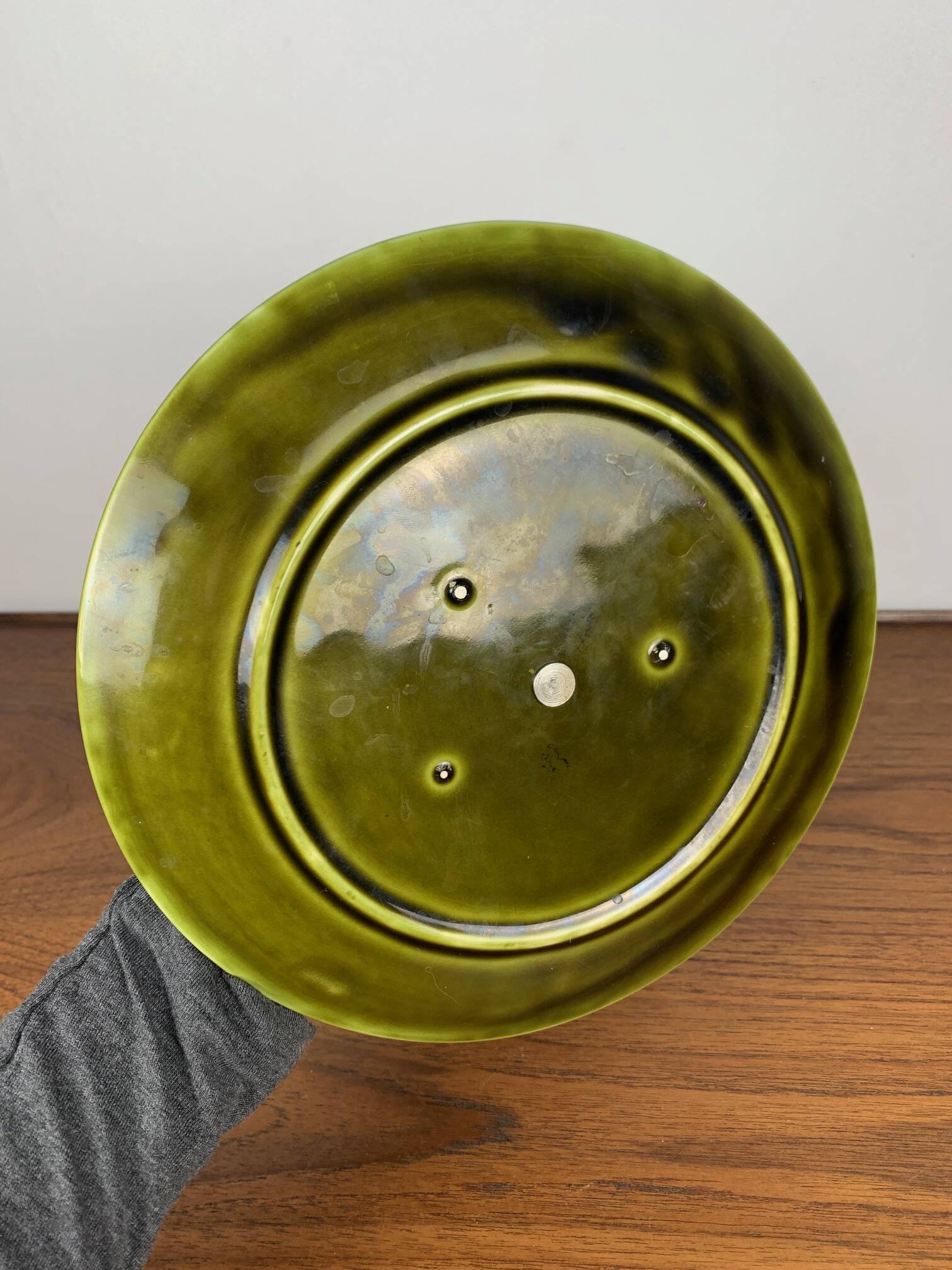 2-tiered majolica server/tray, Sarreguemines, early 20th century