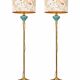 Pair of vintage floor lamps in brass and turquoise ceramic.