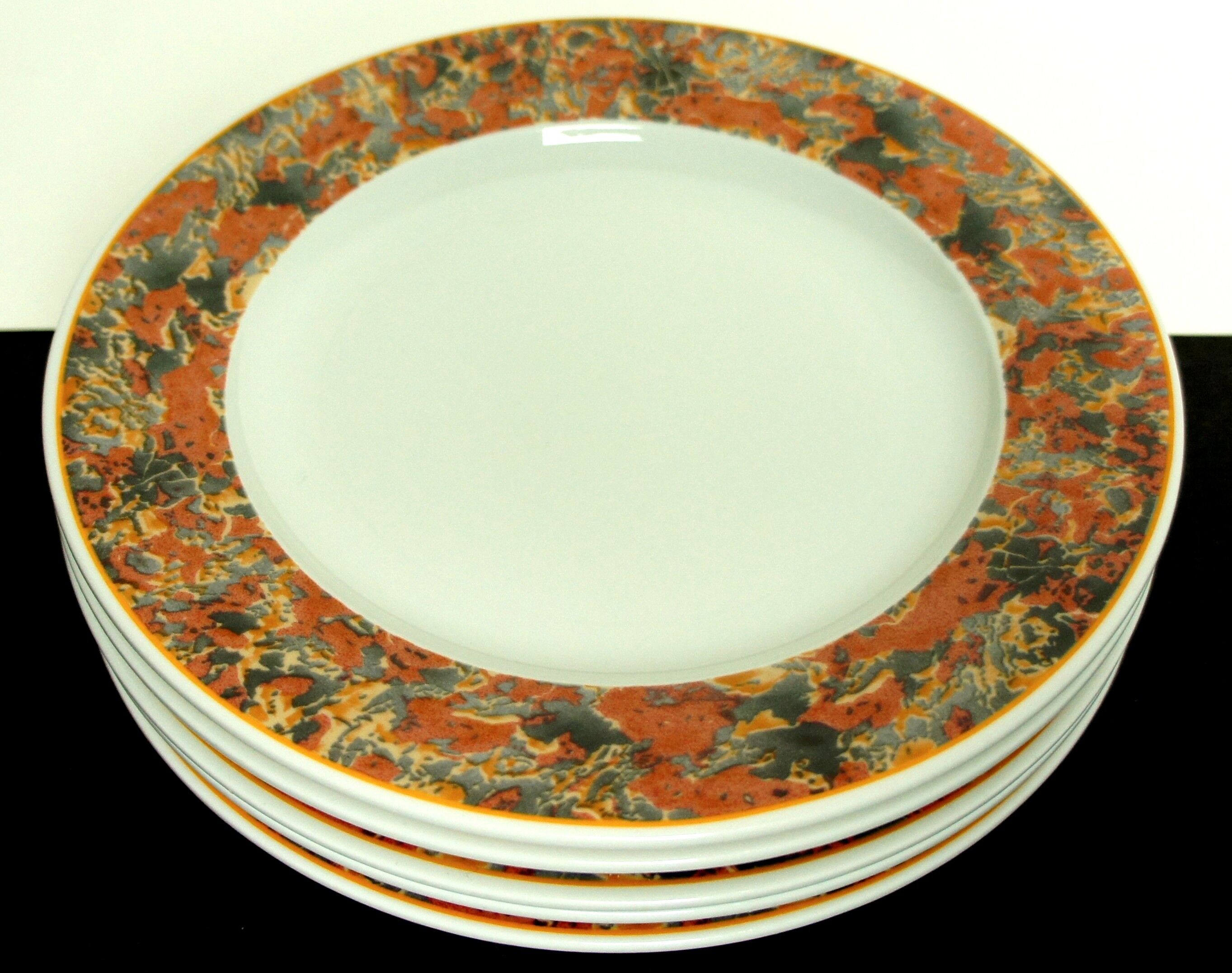 5 flat plates porcelain Pyroblan Sarreguemines décor Chevermy