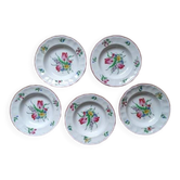Kg luneville "réverbère" 5 deep plates earthenware hand-painted flowers ø 25 cm