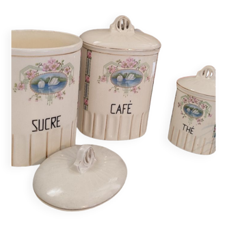 3 pots à condiments anciens porcelaine blanche Grell